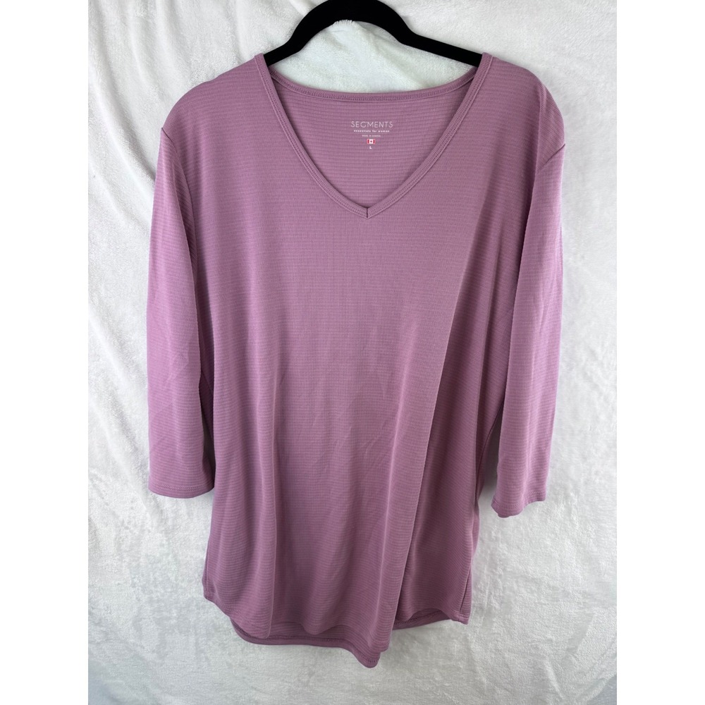 Segments Womens Mauve Ribbed V-Neck 3/4 Sleeve Tencel Modal Top Large Basic‎